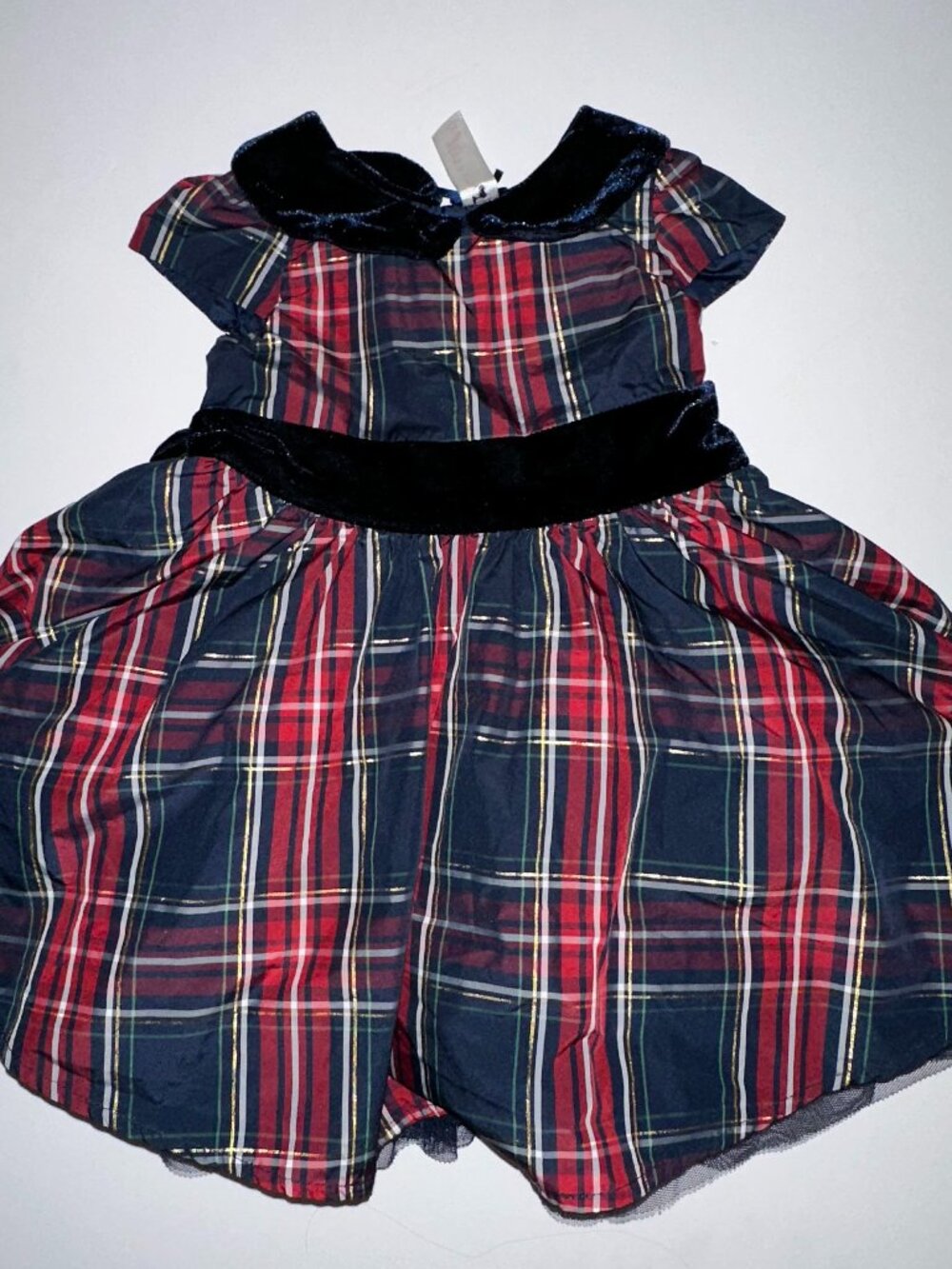 Make A Wish 6-9 M Girls Dress Plaid Red Navy FULL CIRCLE SKIRT Christmas